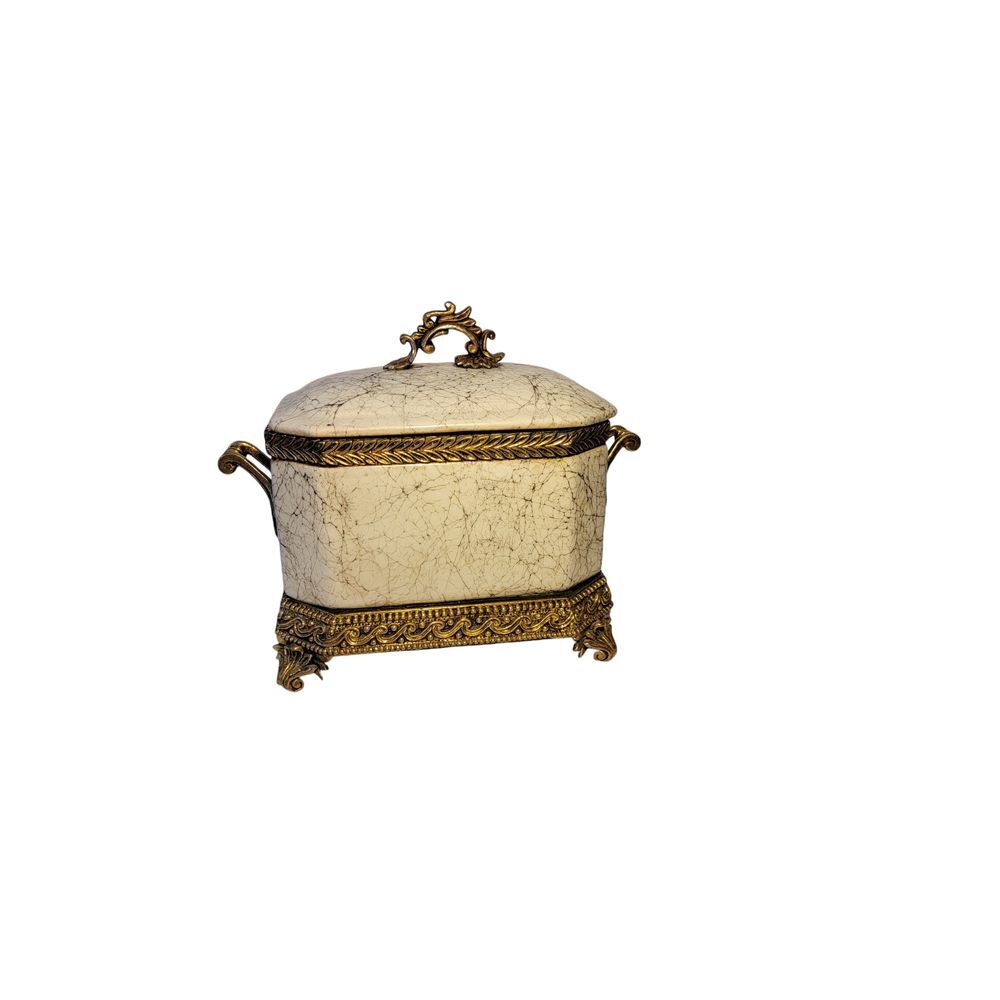 Elegant Kordenbroek Crackle Finish Decorative Box with Gold Baroque Details